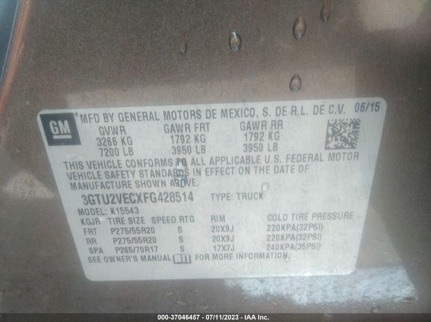 2015 GMC SIERRA 1500 SLT - 3GTU2VECXFG428514