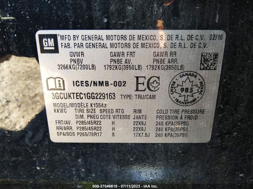 2016 CHEVROLET SILVERADO 1500 HIGH COUNTRY - 3GCUKTEC1GG229163