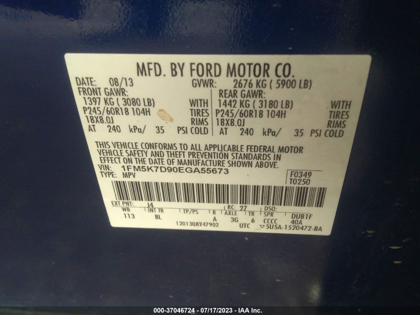 2014 FORD EXPLORER XLT - 1FM5K7D90EGA55673