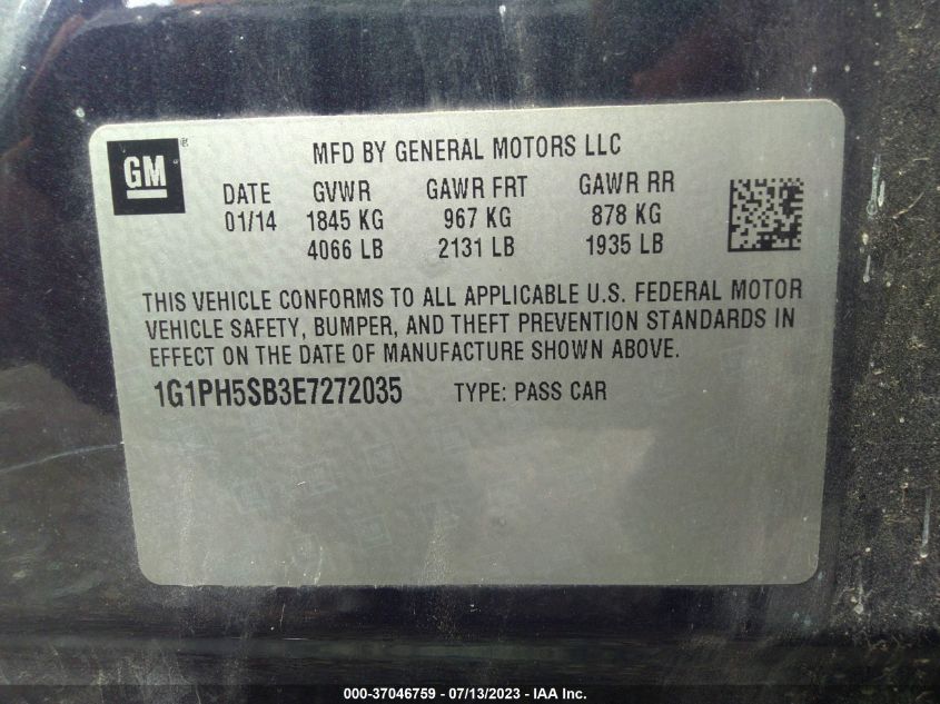 2014 CHEVROLET CRUZE ECO - 1G1PH5SB3E7272035
