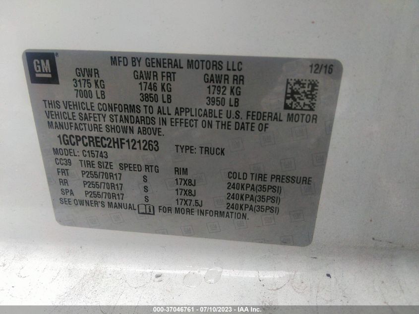 2017 CHEVROLET SILVERADO 1500 LT - 1GCPCREC2HF121263