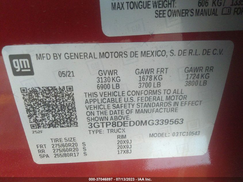 2021 GMC SIERRA 1500 SLT - 3GTP8DED0MG339563