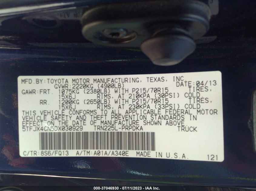 2013 TOYOTA TACOMA - 5TFJX4CN5DX030929