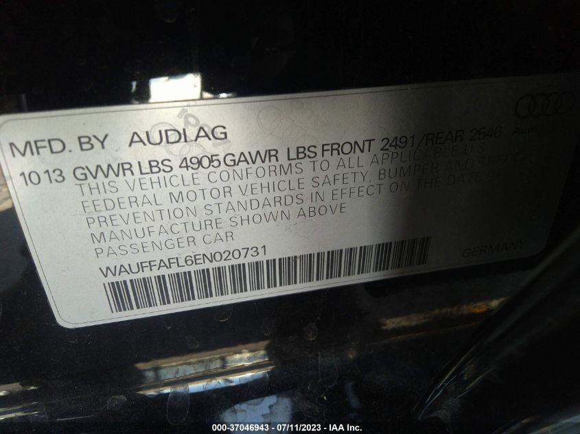 2014 AUDI A4 PREMIUM PLUS - WAUFFAFL6EN020731