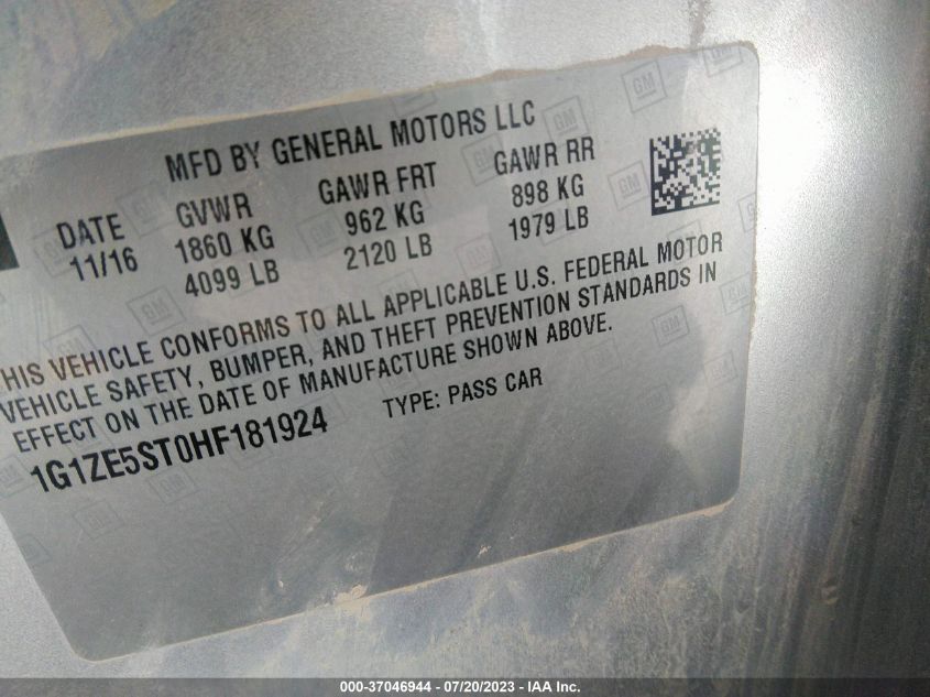 2017 CHEVROLET MALIBU LT - 1G1ZE5ST0HF181924