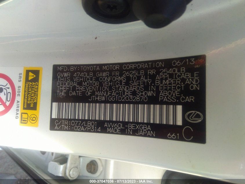 2013 LEXUS ES 300H HYBRID - JTHBW1GG1D2032870