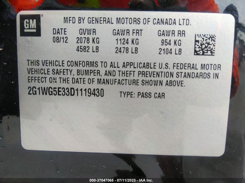 2013 CHEVROLET IMPALA LT - 2G1WG5E33D1119430