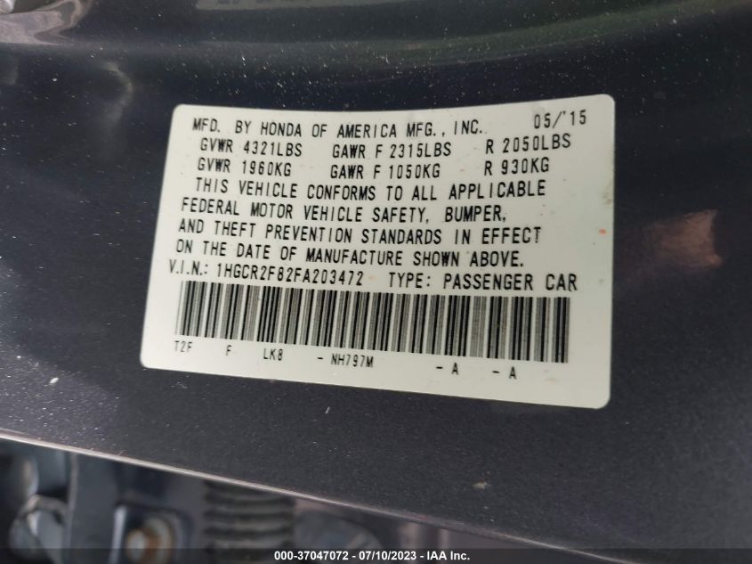 2015 HONDA ACCORD SEDAN EX-L - 1HGCR2F82FA203472