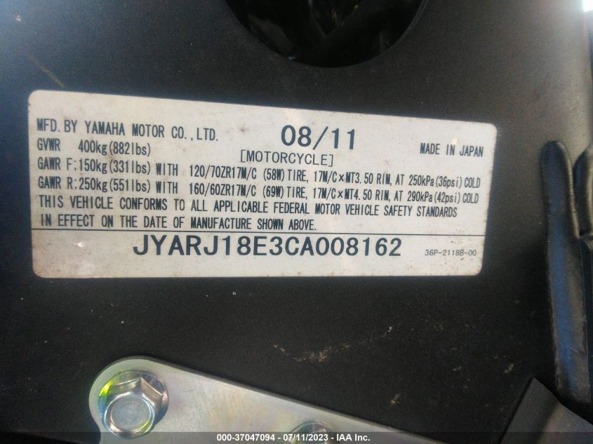 2012 YAMAHA FZ6 R - JYARJ18E3CA008162