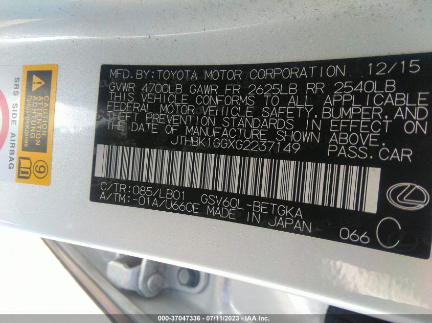 2016 LEXUS ES 350 - JTHBK1GGXG2237149