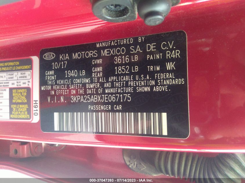 2018 KIA RIO 5-DOOR S 3KPA25ABXJE067175