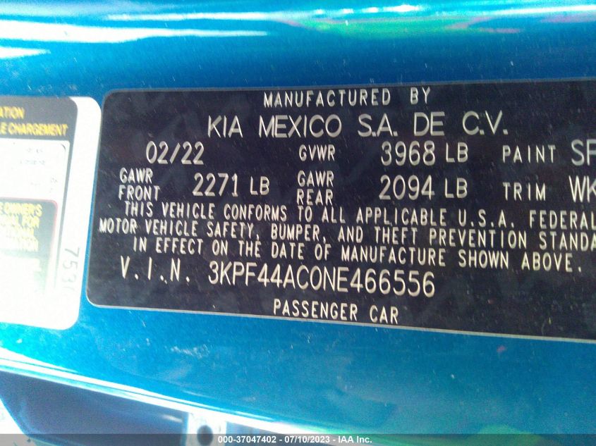 2022 KIA FORTE GT - 3KPF44AC0NE466556
