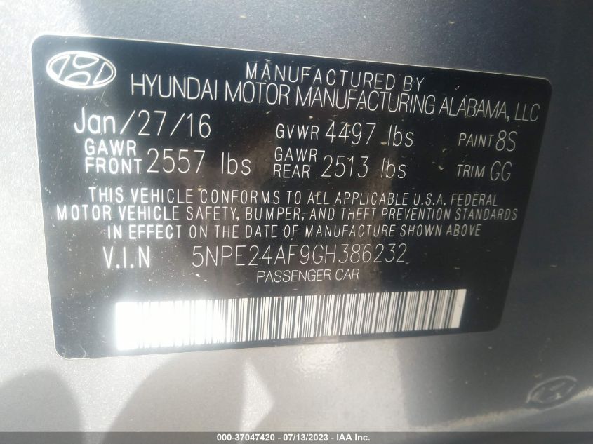 2016 HYUNDAI SONATA 2.4L SE - 5NPE24AF9GH386232