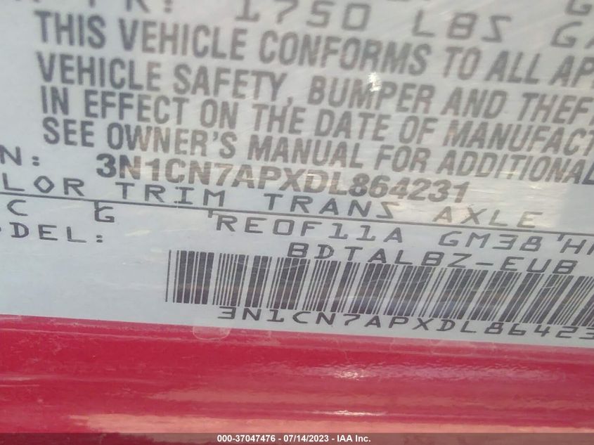 2013 NISSAN VERSA SV - 3N1CN7APXDL864231