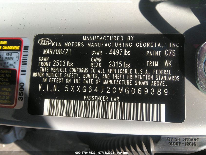 2021 KIA K5 GT-LINE - 5XXG64J20MG069389