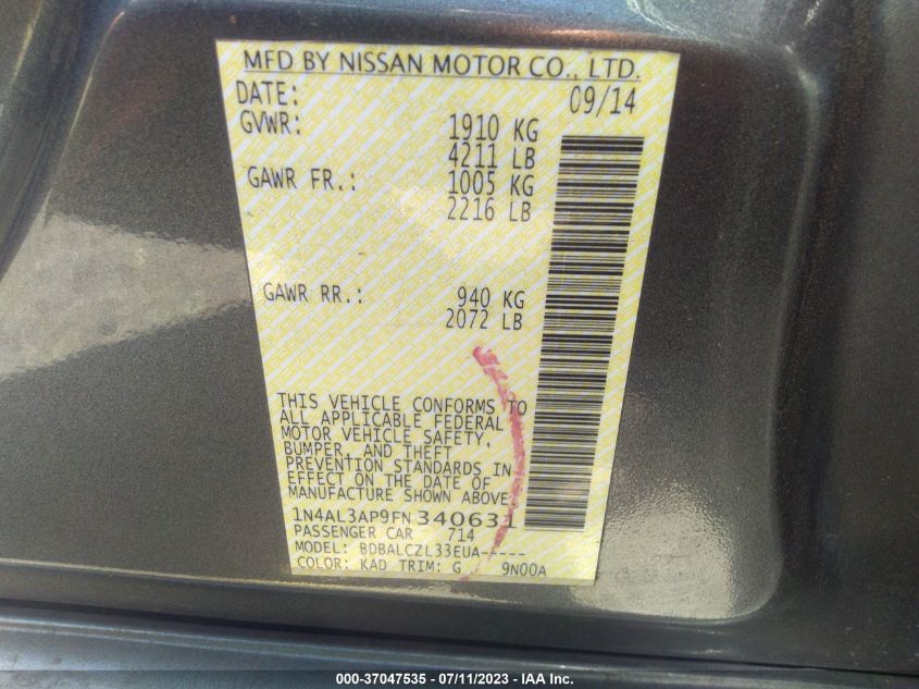 2015 NISSAN ALTIMA 2.5 - 1N4AL3AP9FN340631