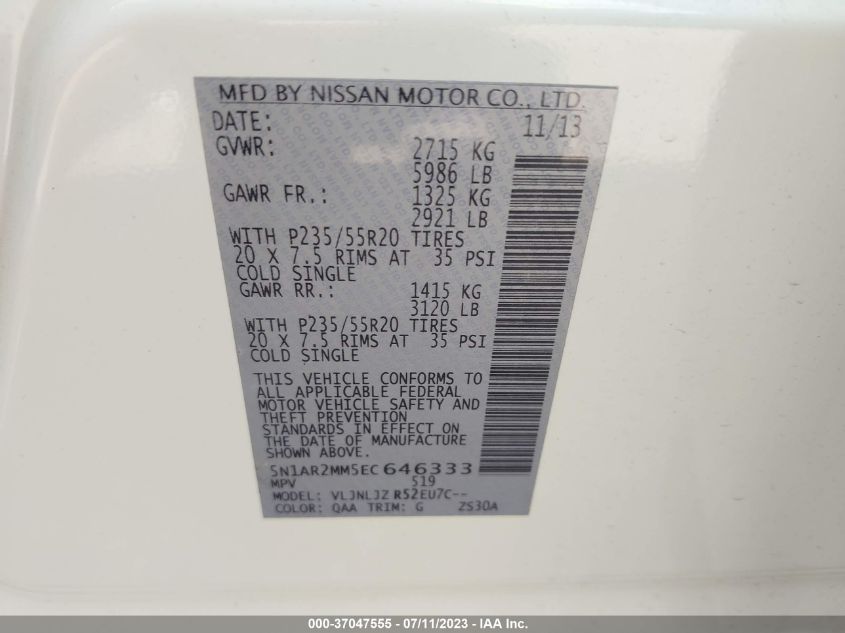 2014 NISSAN PATHFINDER PLATINUM - 5N1AR2MM5EC646333