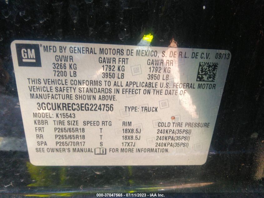 2014 CHEVROLET SILVERADO 1500 LT - 3GCUKREC3EG224756