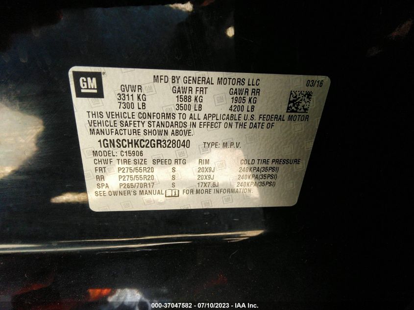 2016 CHEVROLET SUBURBAN LT - 1GNSCHKC2GR328040