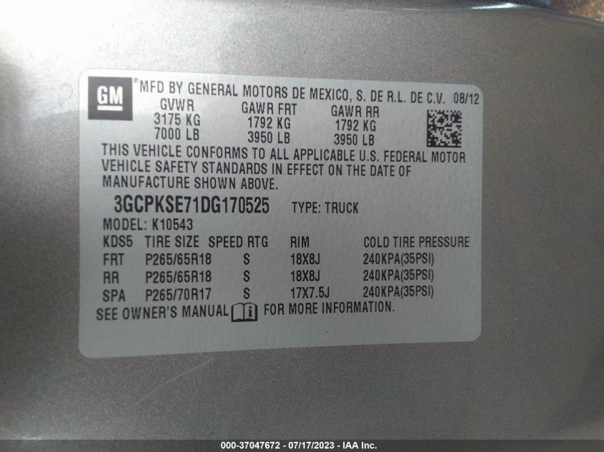 2013 CHEVROLET SILVERADO 1500 LT - 3GCPKSE71DG170525
