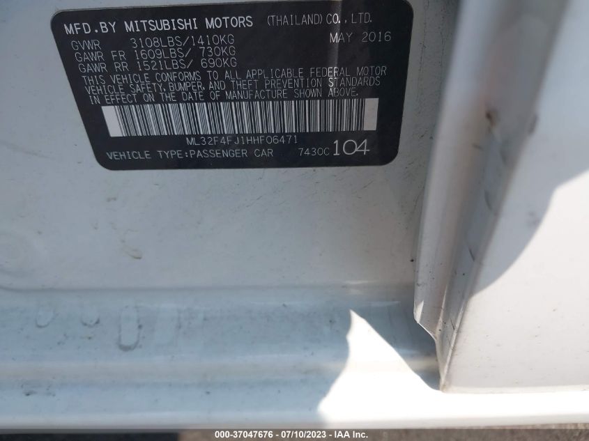2017 MITSUBISHI MIRAGE G4 SE - ML32F4FJ1HHF06471