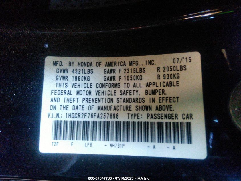 2015 HONDA ACCORD SEDAN EX - 1HGCR2F76FA257896