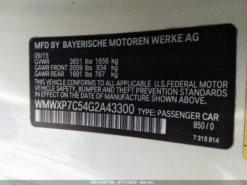 2016 MINI COOPER HARDTOP S - WMWXP7C54G2A43300