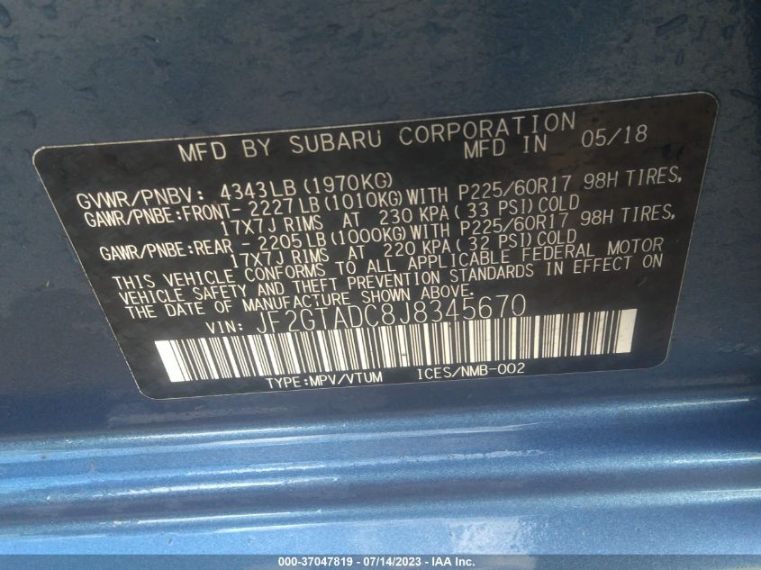 2018 SUBARU CROSSTREK PREMIUM - JF2GTADC8J8345670