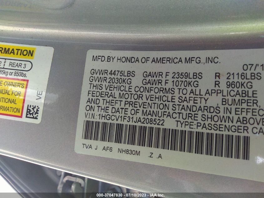 2018 HONDA ACCORD SEDAN SPORT 1.5T - 1HGCV1F31JA208522