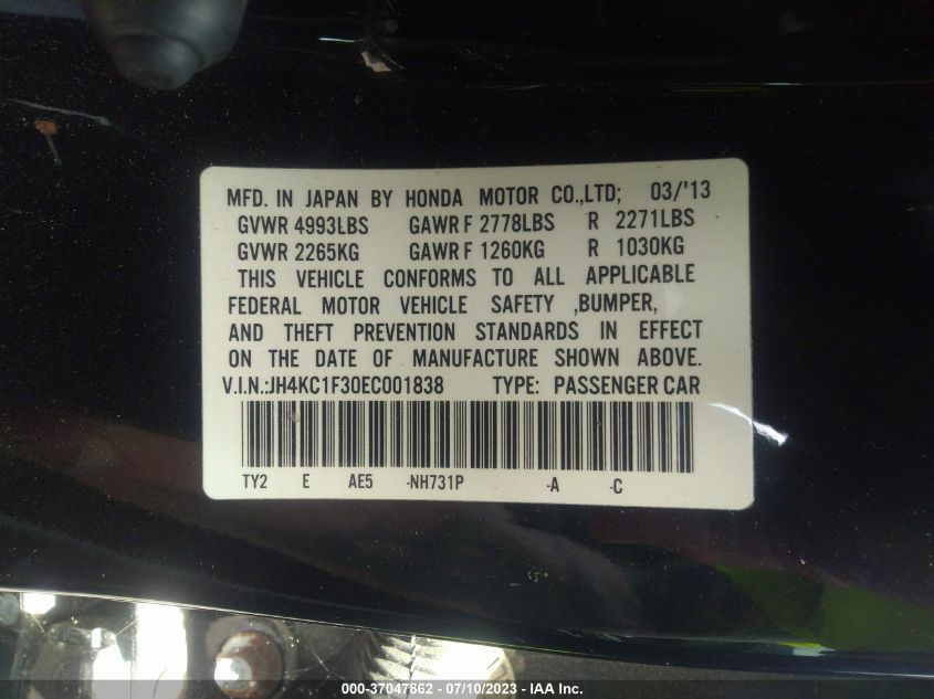 2014 ACURA RLX JH4KC1F30EC001838