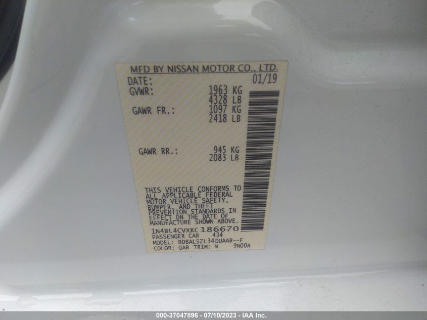 2019 NISSAN ALTIMA 2.5 SR - 1N4BL4CVXKC186670