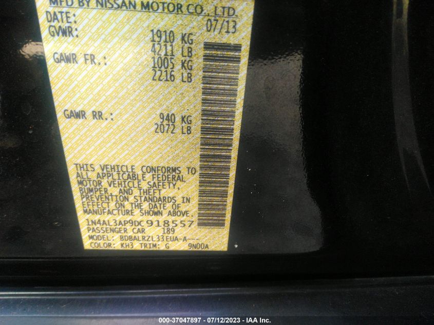 2013 NISSAN ALTIMA 2.5 S - 1N4AL3AP9DC918557