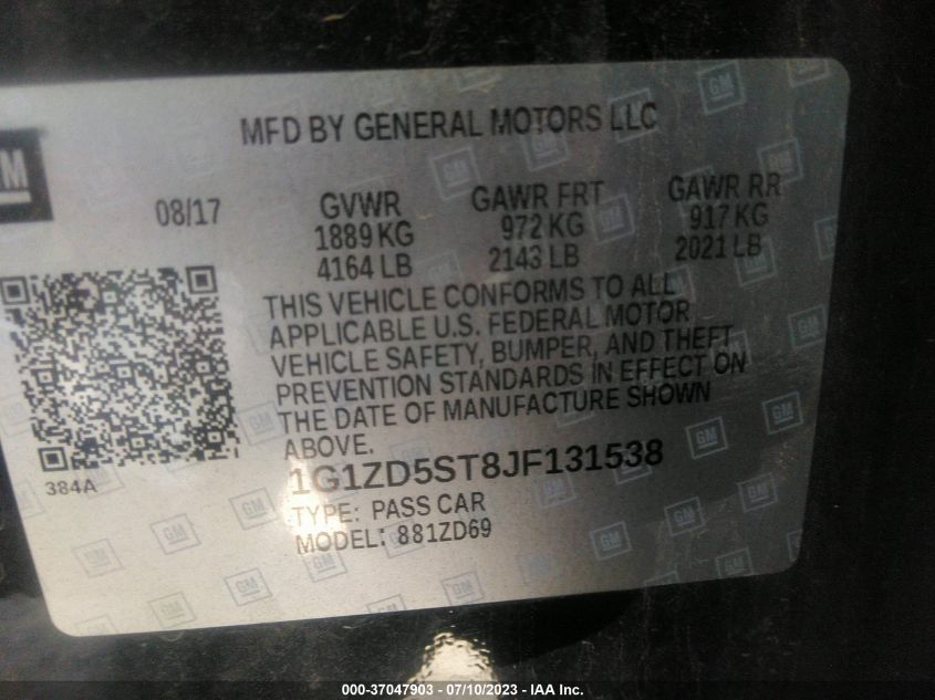 2018 CHEVROLET MALIBU LT - 1G1ZD5ST8JF131538