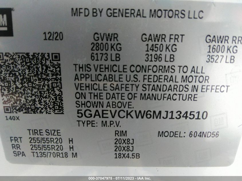 2021 BUICK ENCLAVE AVENIR - 5GAEVCKW6MJ134510