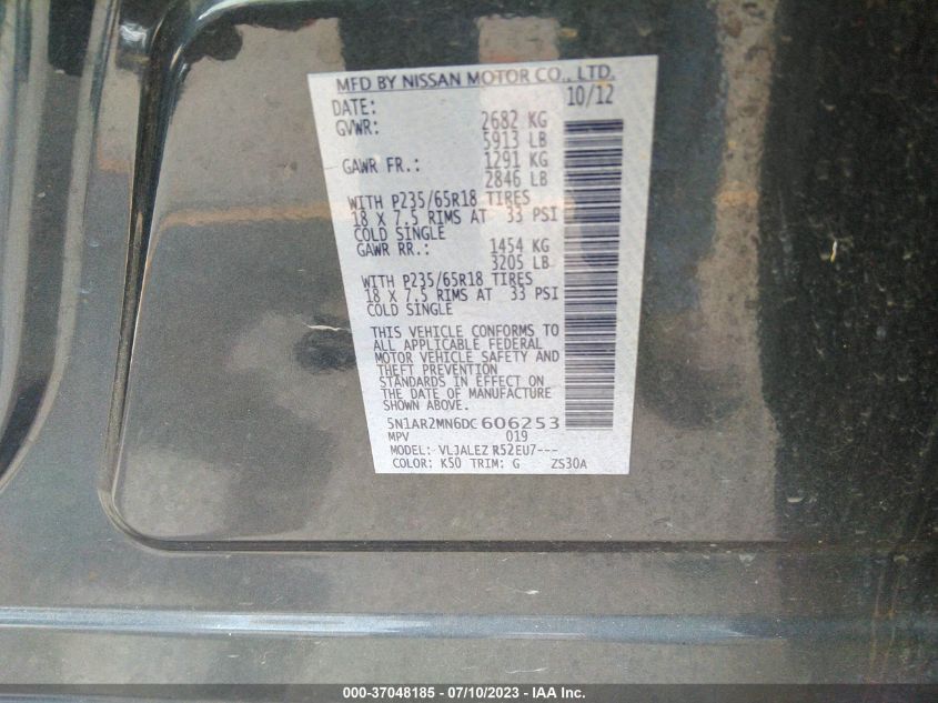2013 NISSAN PATHFINDER SV - 5N1AR2MN6DC606253