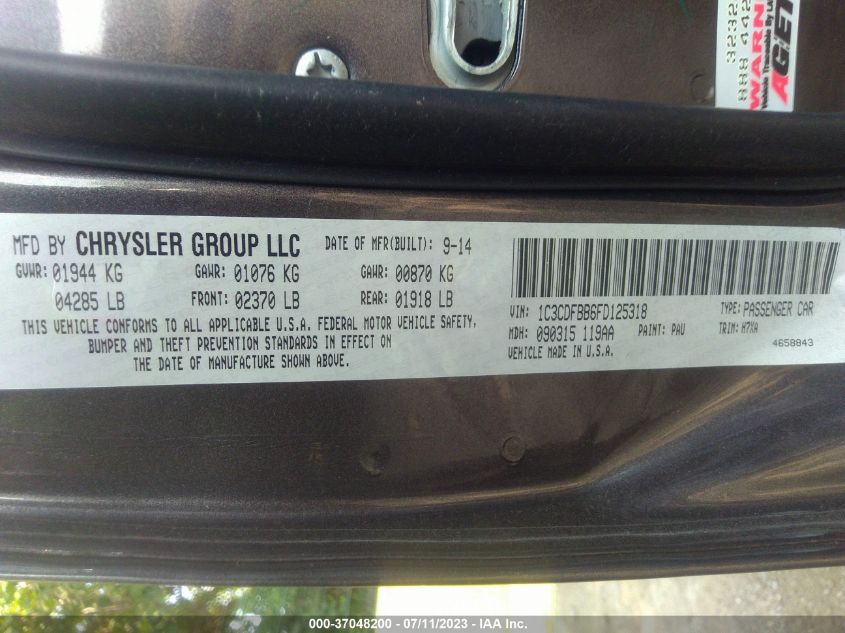2015 DODGE DART SXT - 1C3CDFBB6FD125318
