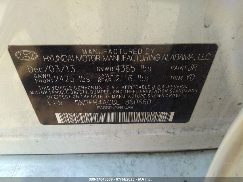 2014 HYUNDAI SONATA GLS - 5NPEB4AC8EH860660