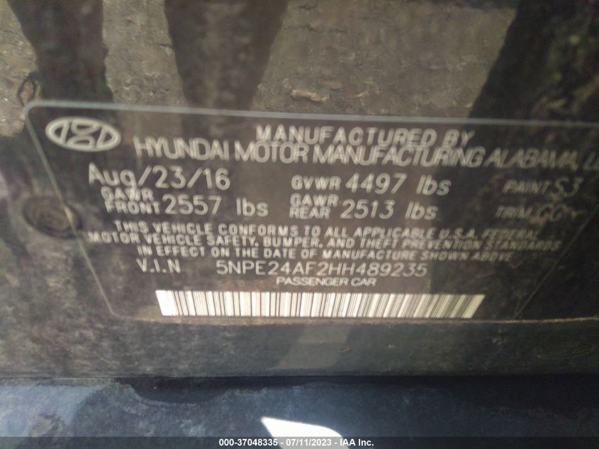 2017 HYUNDAI SONATA 2.4L - 5NPE24AF2HH489235