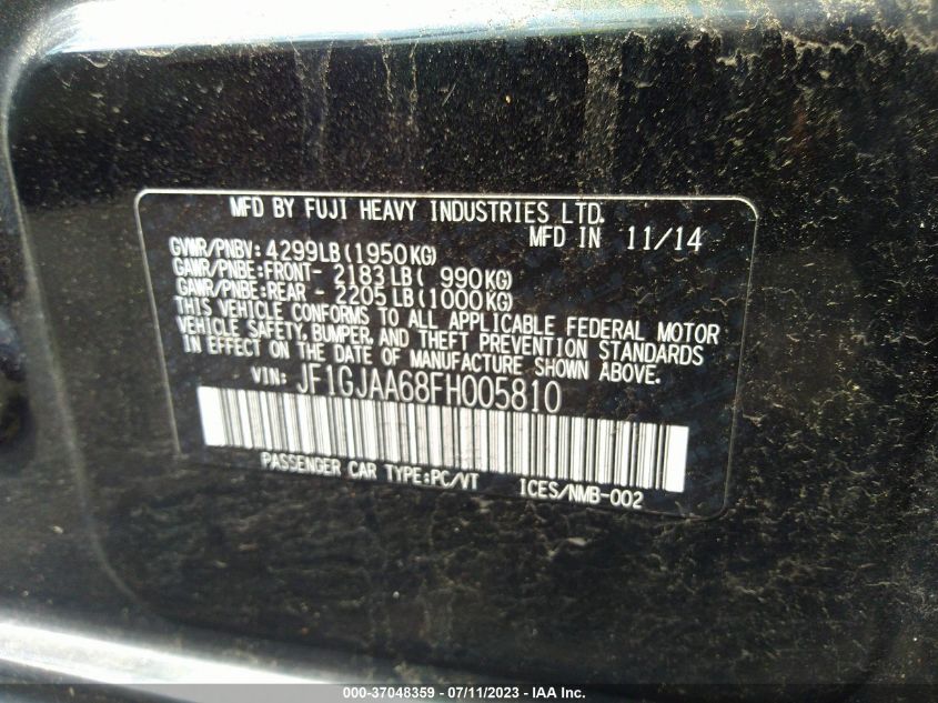 2015 SUBARU IMPREZA SEDAN - JF1GJAA68FH005810