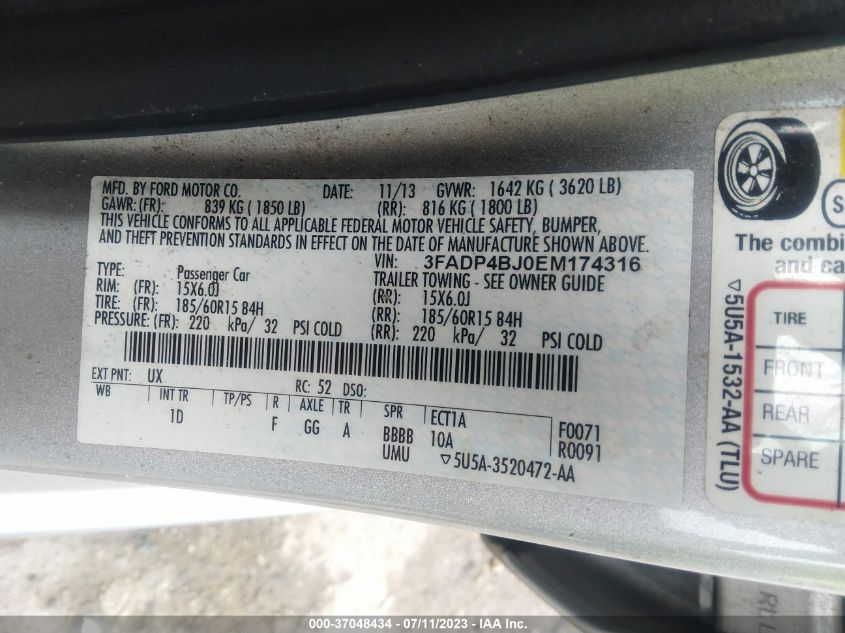 2014 FORD FIESTA SE - 3FADP4BJ0EM174316