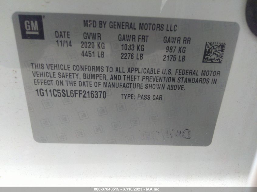 2015 CHEVROLET MALIBU LT - 1G11C5SL6FF216370