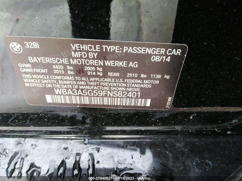 2015 BMW 3 SERIES 328I - WBA3A5G59FNS82401