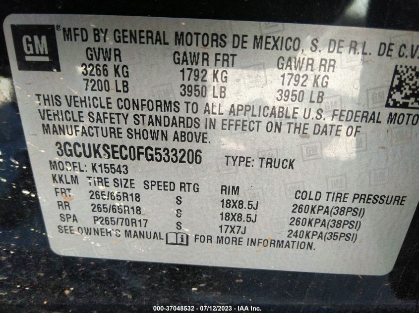2015 CHEVROLET SILVERADO 1500 LTZ - 3GCUKSEC0FG533206