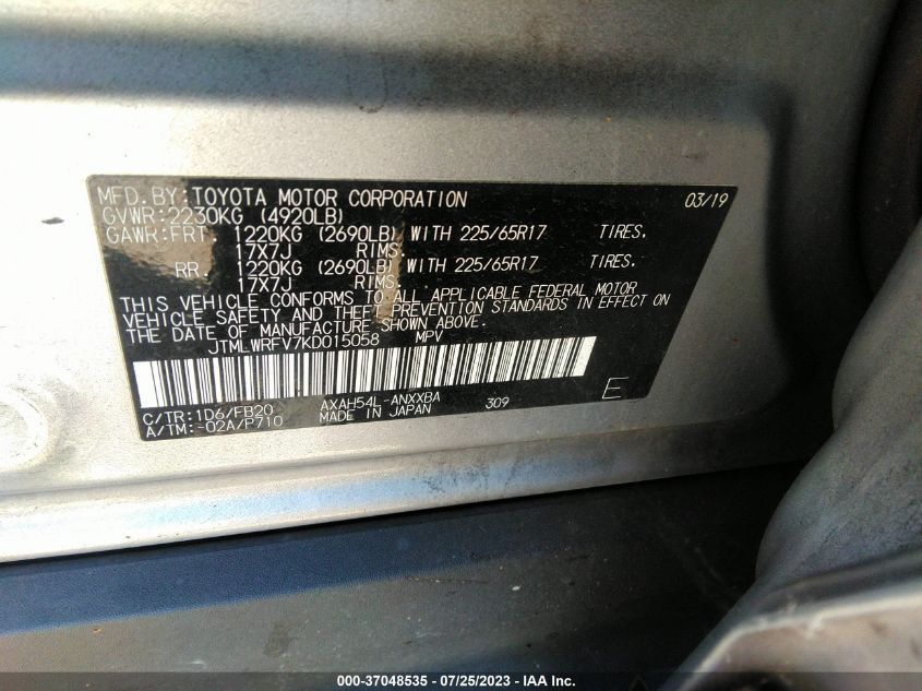 2019 TOYOTA RAV4 HYBRID LE - JTMLWRFV7KD015058
