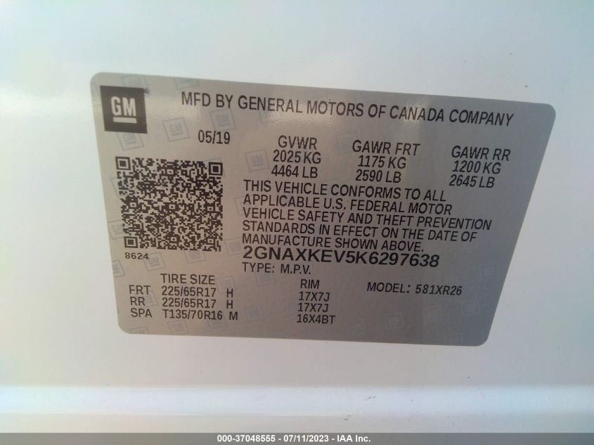 2019 CHEVROLET EQUINOX LT - 2GNAXKEV5K6297638