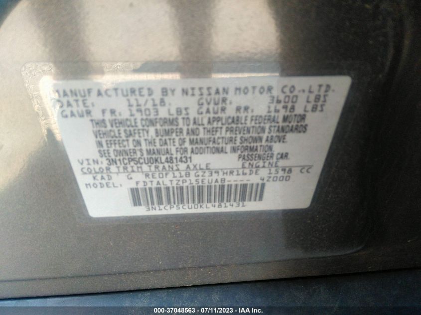 2019 NISSAN KICKS SR - 3N1CP5CU0KL481431