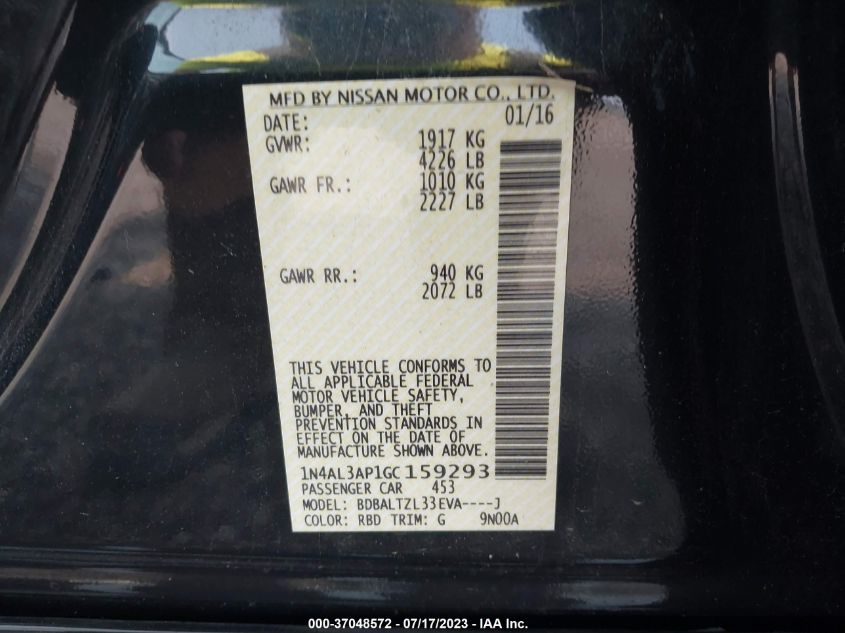2016 NISSAN ALTIMA 2.5 SL - 1N4AL3AP1GC159293