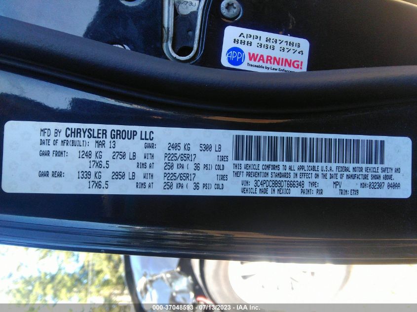 2013 DODGE JOURNEY SXT - 3C4PDCBB9DT666348