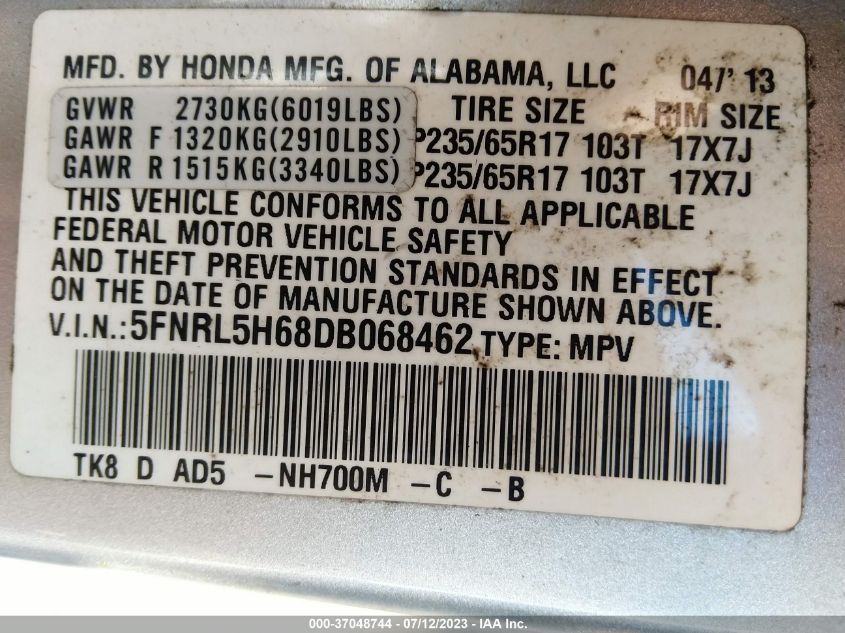 2013 HONDA ODYSSEY EX-L - 5FNRL5H68DB068462