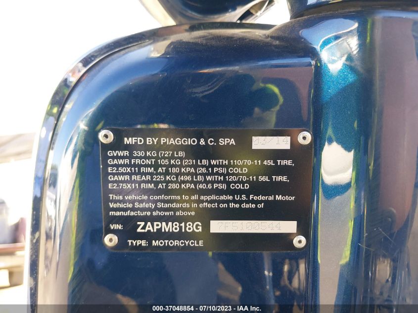 2015 VESPA SPRINT 150 3V ZAPM818G7F5100544